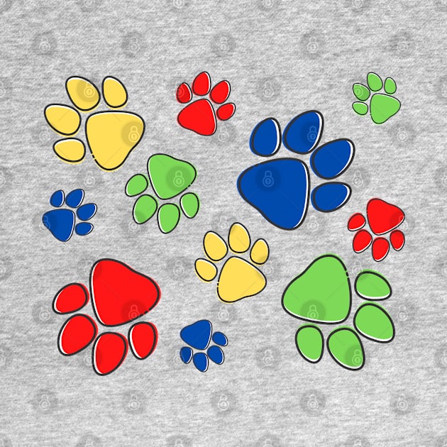 Kids Pawprint Pattern – Red Blue Green Yellow by KoreDemeter14